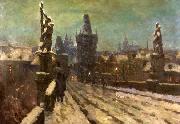 Painting Winter on the Charles bridge, Stanislav Feikl